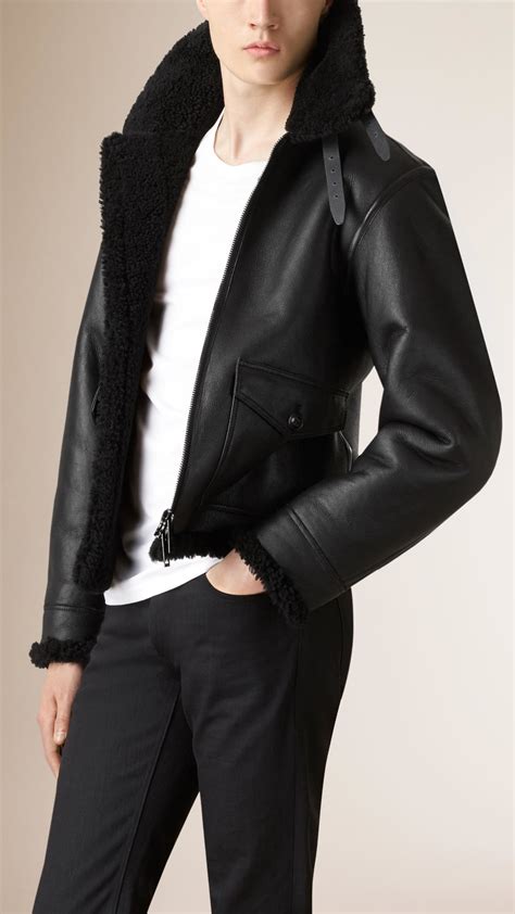 burberry oversized shearling jacket|Burberry men's shearling aviator jacket.